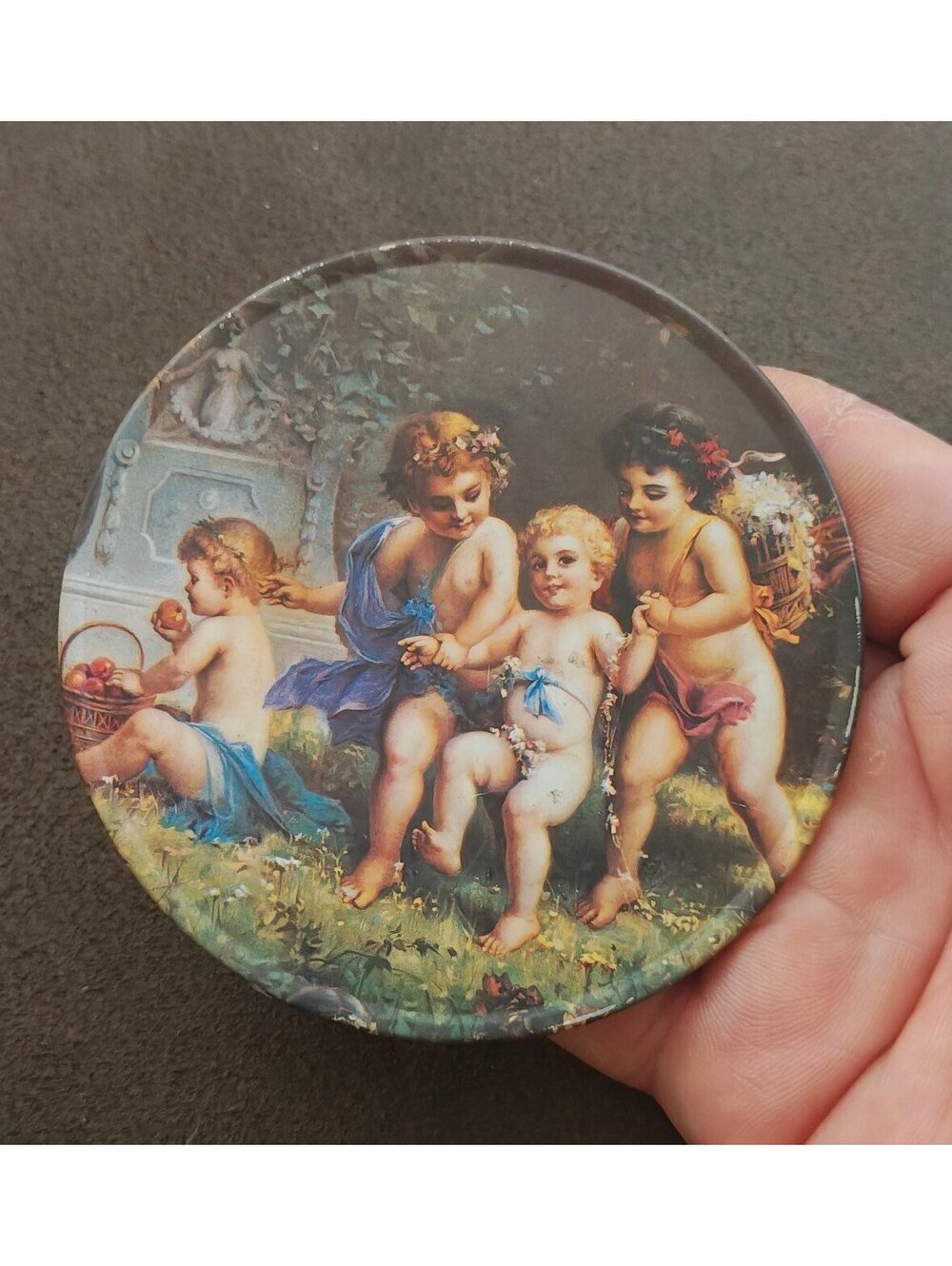 Trippie’s Inc 1995 Cherubs at Play Metal Coaster - Hans Zabateri Putti Angel Art